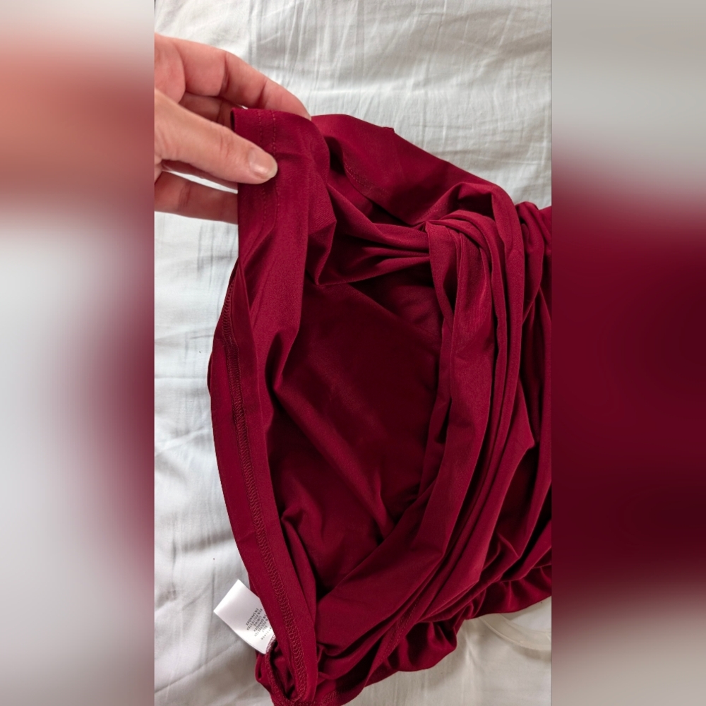 Vici Ruched Burgundy Midi Dress - Picture 10 of 11